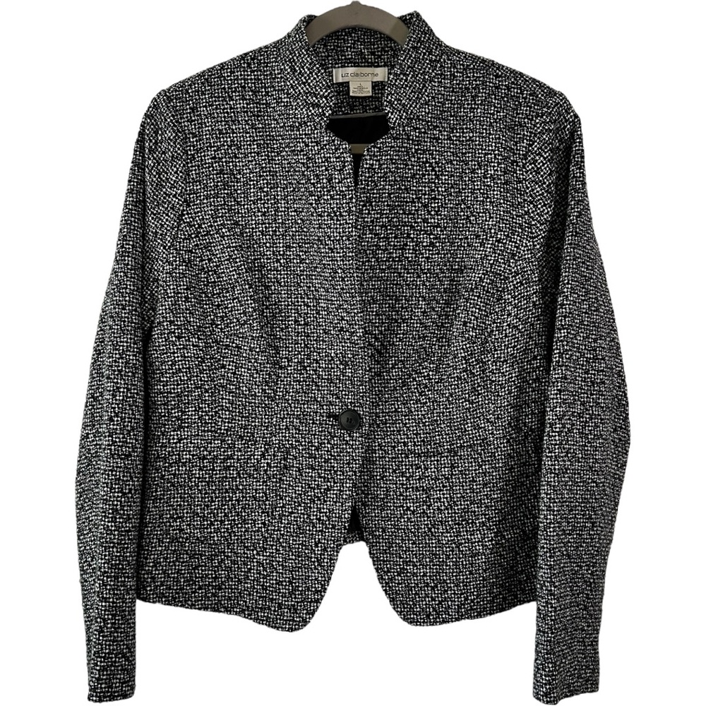 Liz Claiborne Women’s Black White Tweed One Button Blazer Sz L